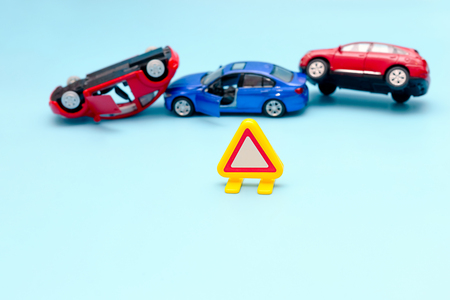 road accident or accident on the road of three carsの写真素材