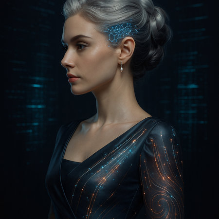 Portrait of a beautiful woman with futuristic hairstyle and make-upの素材