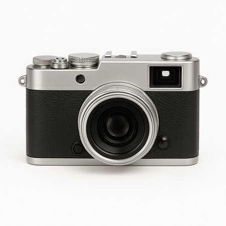 Retro camera isolated on a white background. 3d rendering.の素材