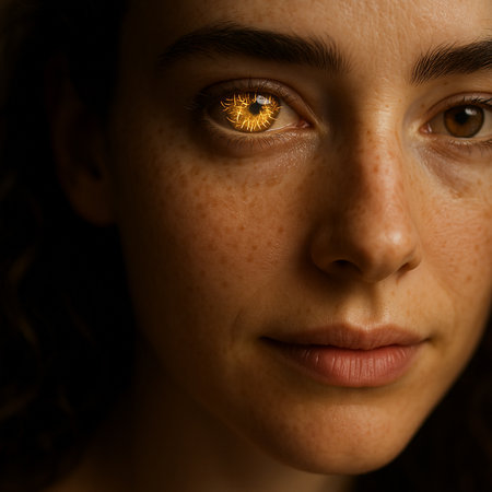 Close-up portrait of a beautiful young woman with yellow eye makeupの素材