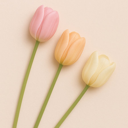 Creative layout made of tulip flowers on pastel background. Flat lay, top view minimal concept.の素材