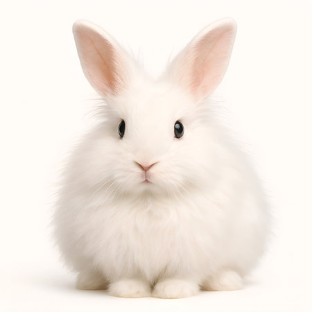 Cute white rabbit isolated on a white background. Studio photo.の素材