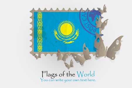 flag of Kazakhstan with butterflies from paperの写真素材