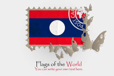 vector flag measurements with butterflies from paper of Laosの写真素材