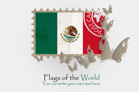 vector flag measurements with butterflies from paper of Mexicoの写真素材