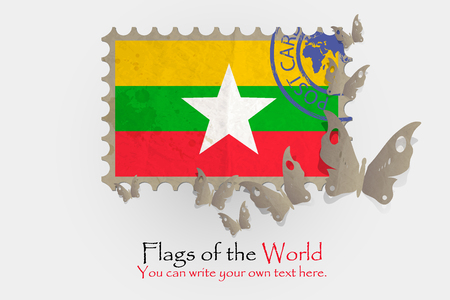 vector flag measurements with butterflies from paper of Myanmarの写真素材