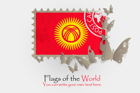 vector flag measurements with butterflies from paper of Kyrgyzstanのイラスト素材