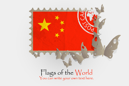 vector flag measurements with butterflies from paper of Chinaのイラスト素材