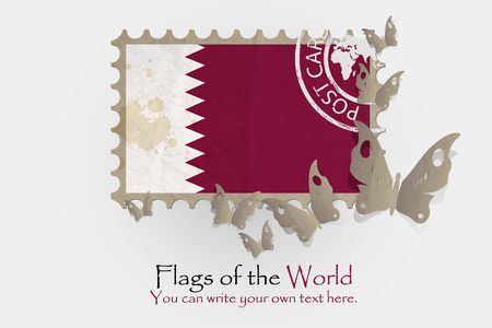 vector flag measurements with butterflies from paper of Qatarのイラスト素材