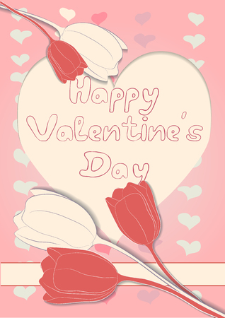 postcard with a painted Tulip and a pink heartのイラスト素材