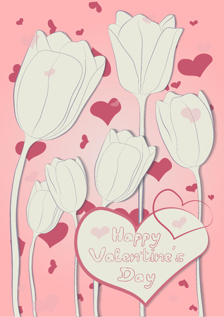 postcard with a painted Tulip and a pink heartのイラスト素材