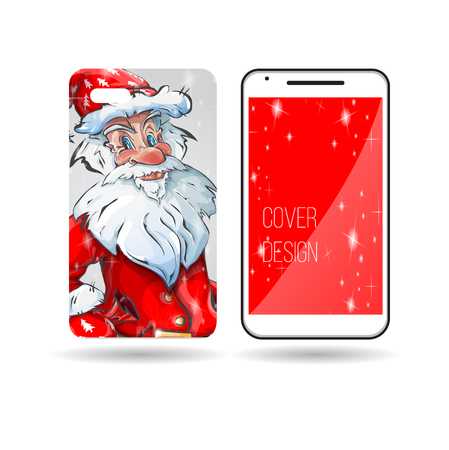 design of the cover of the phone Santa Claus portrait of Santa Claus with a beard of white and red noseのイラスト素材