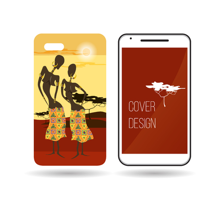 phone cover design African landscape with two girlsのイラスト素材