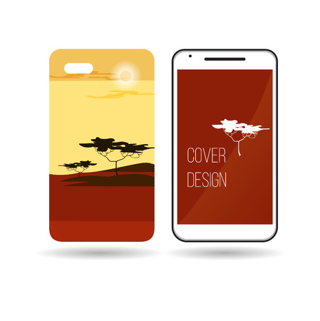 phone cover design african landscape with trees and sunのイラスト素材