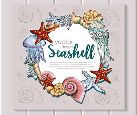 Postcard with bright shellsのイラスト素材
