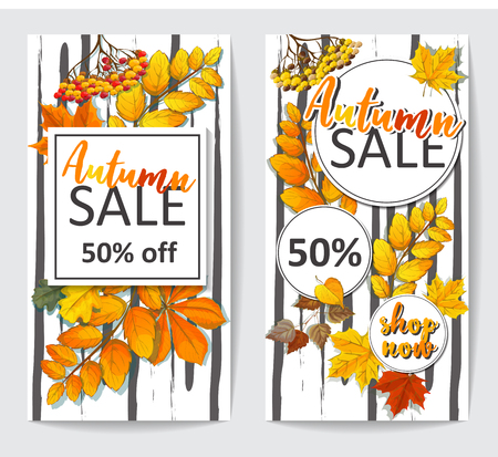 autumn sale flyer two with autumn leavesのイラスト素材