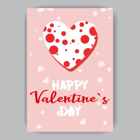 Valentine's day pink card with a white heart in red polka dotsのイラスト素材