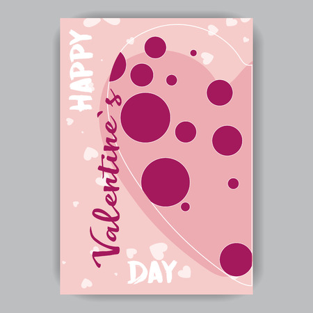 Valentine's day pink card with hearts and dark pink circlesのイラスト素材