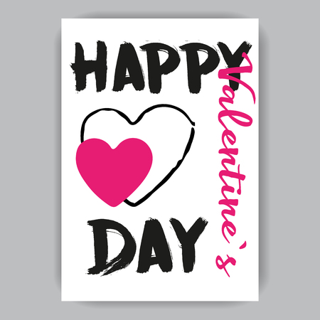 Valentine's day white card with a pink heart and handwritten inscriptionのイラスト素材
