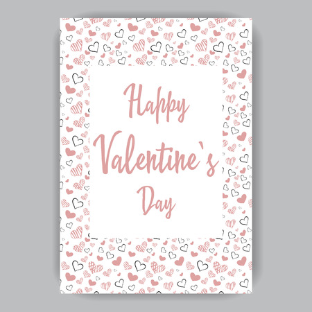 Valentine's day card white with hearts on a white background hand-drawnのイラスト素材