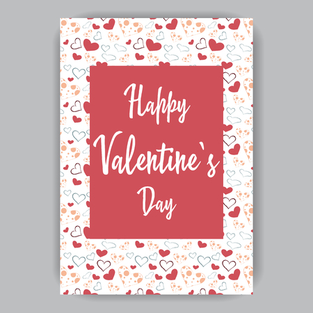 Valentine's day card white with hearts orange, blue, red on a white background hand-drawnのイラスト素材