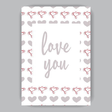 Valentine's day card white with hearts gray and pink on a white background hand-drawnのイラスト素材