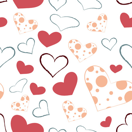 pattern with red and blue and orange hearts on a white background hand-drawnのイラスト素材