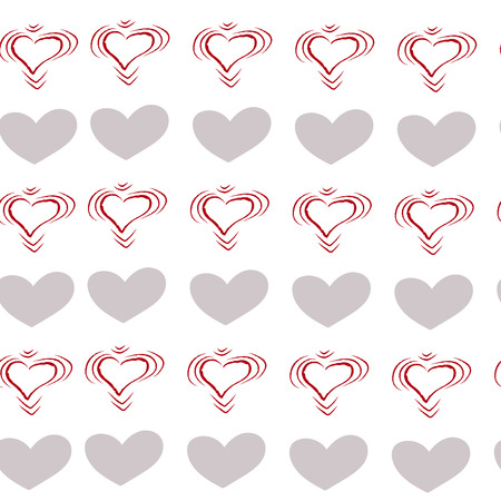 pattern with gray and pink hearts on a white background hand-drawnのイラスト素材