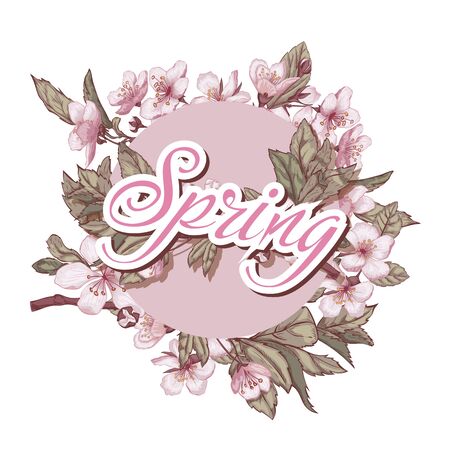 the inscription spring in the colors cherryのイラスト素材
