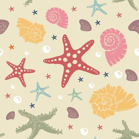 Seamless pattern of shells of different colorsのイラスト素材