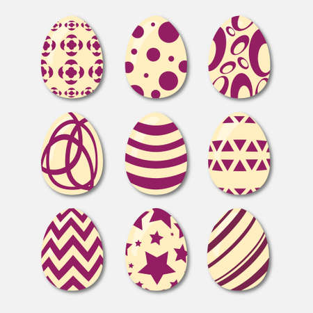 set of easter eggs from nine pieces of multicoloredのイラスト素材