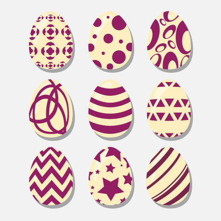 a network of Easter eggs of nine pieces of multicolored, with stripes circles and starsのイラスト素材