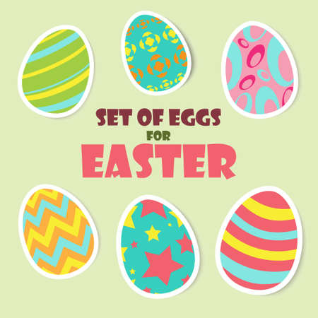 a network of Easter eggs of nine pieces of multicolored, with stripes circles and starsのイラスト素材