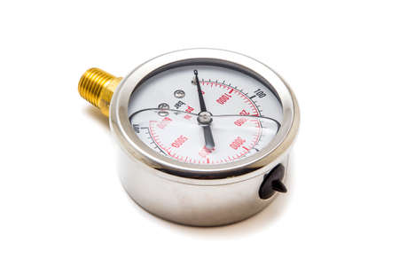 Pressure gauge on a white backgroundの写真素材