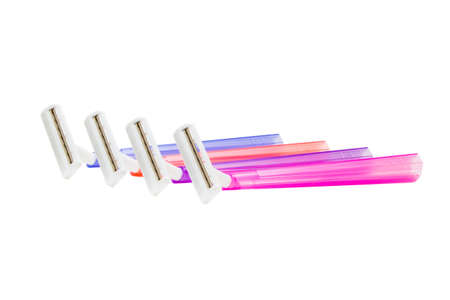 Disposable razor on a white backgroundの写真素材