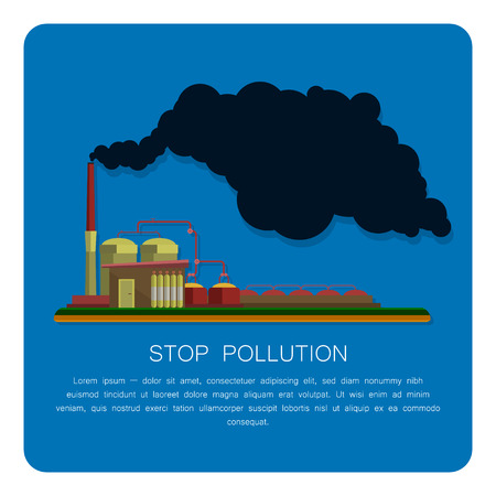 Industrial factory buildings set in flat design style. Environmental pollution. Vectorのイラスト素材