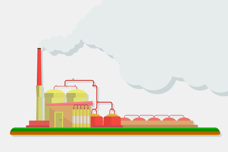 Industrial factory buildings set in flat design style. Environmental pollution. Vectorのイラスト素材