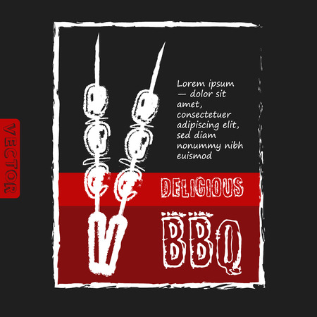 BBQ poster stylized like sketch drawing on the chalkboard.Vector illustration. Eps 10のイラスト素材