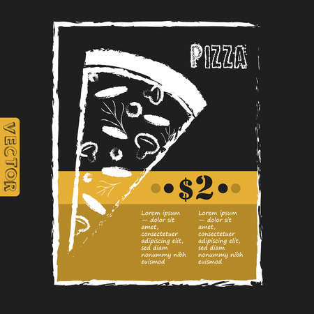 Italian pizza poster on black chalkboard. Vector menu templateのイラスト素材