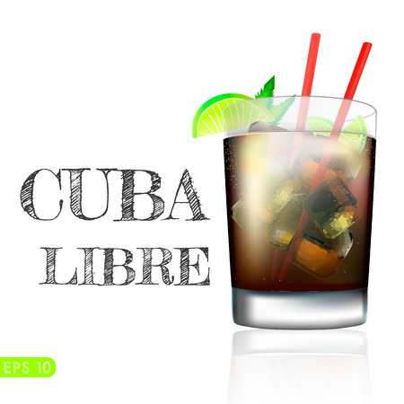Cuba Libre Drink with lime on a white background. Vector collection bar menuのイラスト素材