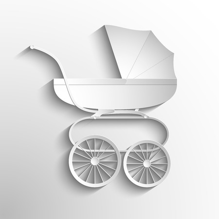 Baby Carriage Silhouette. Vector white symbol or iconのイラスト素材