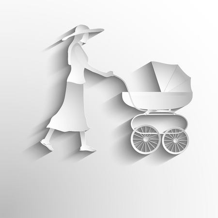 Mother with a baby carriage, vector illustrationのイラスト素材