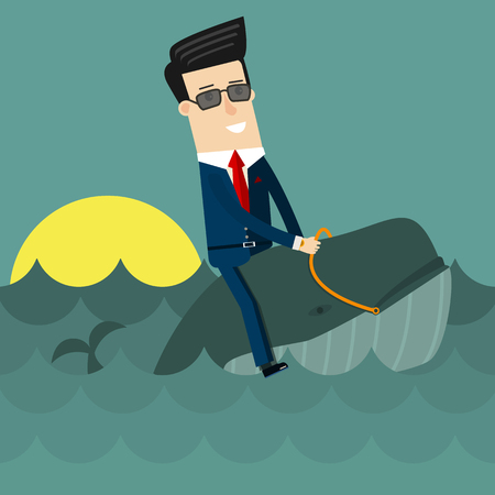 Businessman surfing on wale. Flat design business concept illustration.のイラスト素材