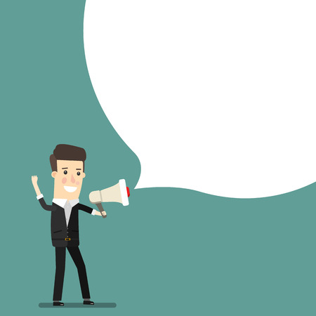 Boss, businessman or manager. A man in a suit shouting through a loudspeaker. Business concept cartoon illustrationのイラスト素材