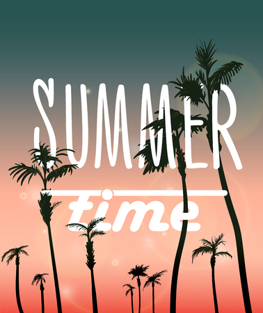 Paradise Island-Palm Tree Sunset summer posterのイラスト素材