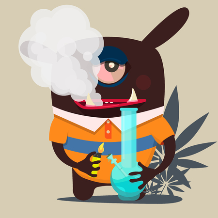 cute monster graphic smokes marijuanaのイラスト素材