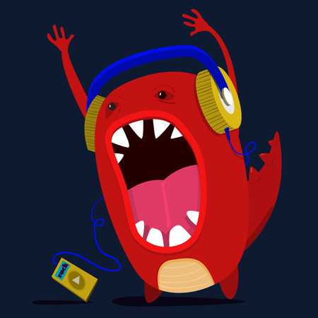 cute monster listen to music graphic. Vectorのイラスト素材