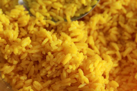 A close up of a bowl of Saffron riceの写真素材