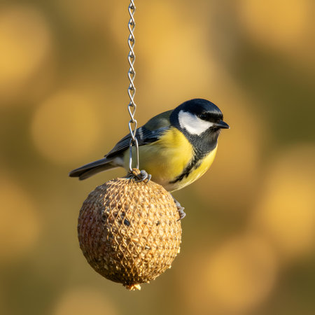 Great tit (Parus Major) perched on a bird feederの素材