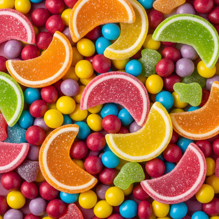 Colorful candies background. Top view. Jelly sweets pattern.の素材